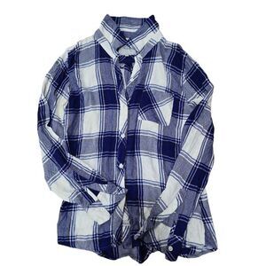 Rails Hunter Plaid White‎ Cobalt Blue Shirt Flannel Button Down Size XS
